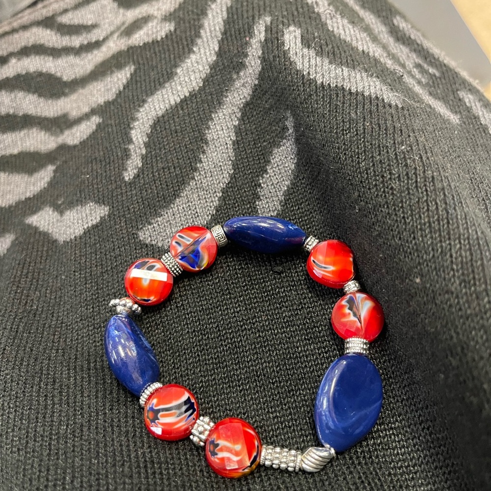 Red New Hand Made and Blue Beaded Bracelet